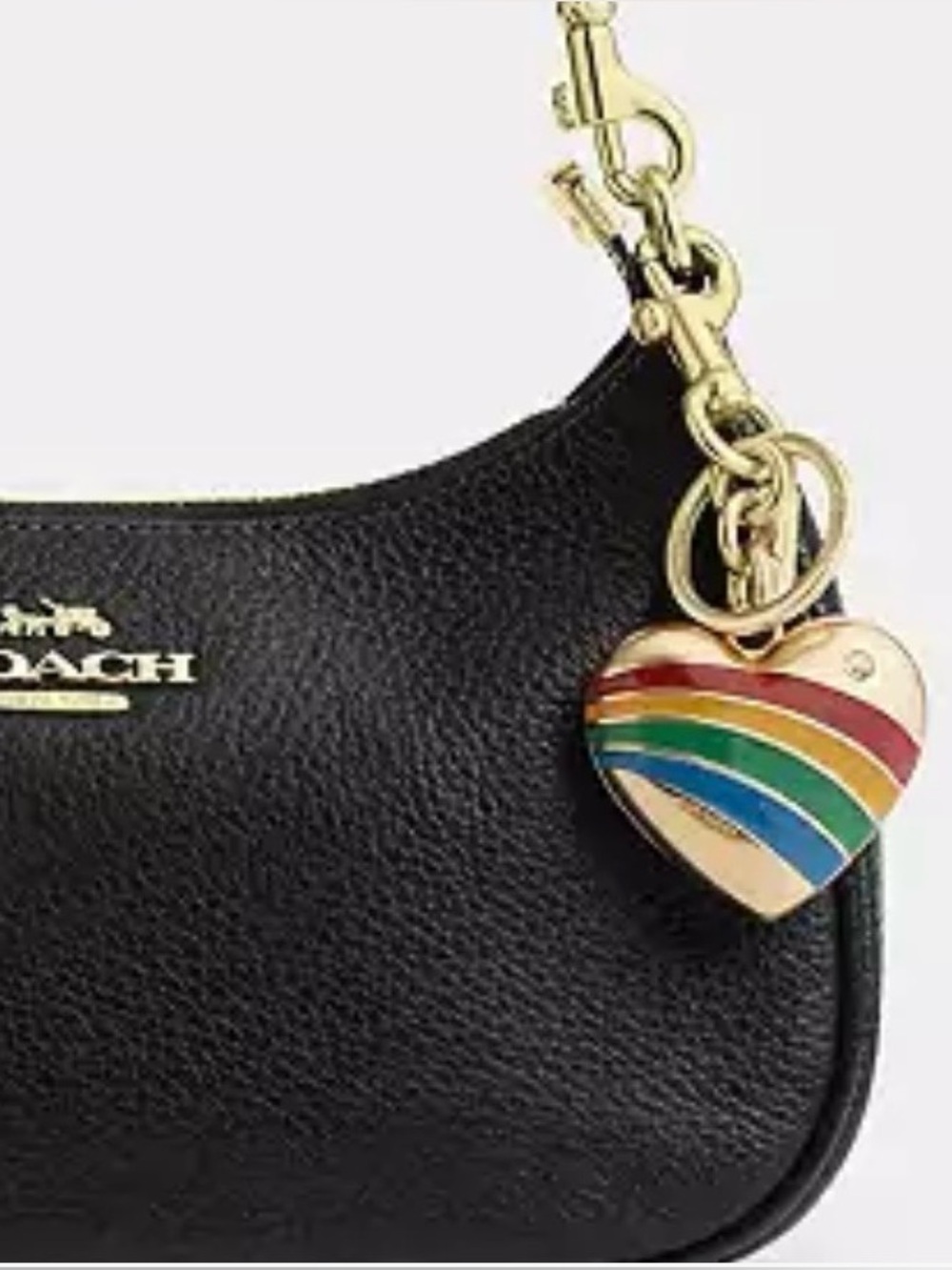 Coach heart bag charm key fob keychain brass and enamel W/ dust bag NWT - Picture 12 of 14